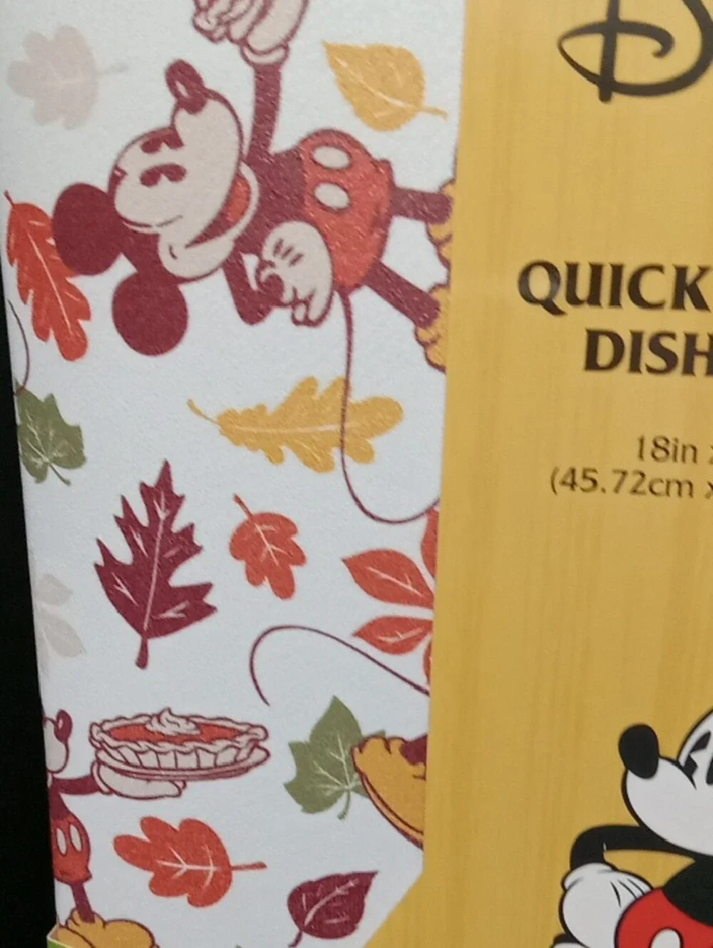 Disney Mickey Mouse Quick Drying Dish Mat - Fall Leaves Design (White/Red/Green)